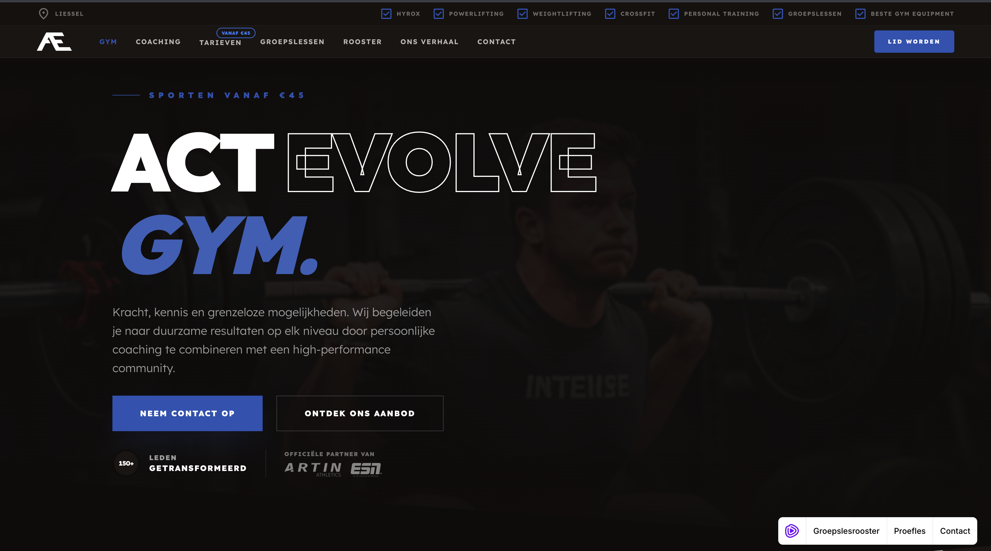 Website die wij maakten voor Act Evolve Gym